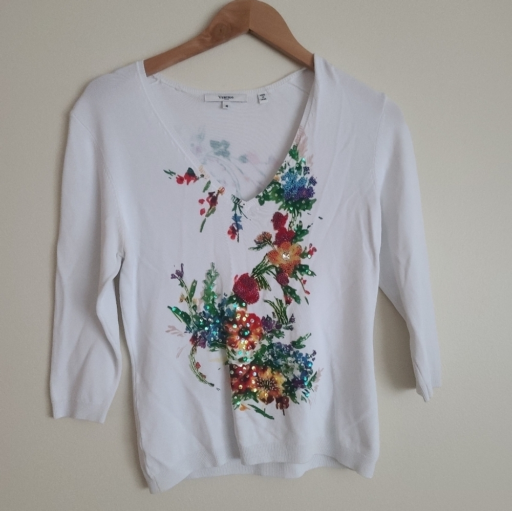 Vertigo Paris floral v neck top sz m - Picture 7 of 8